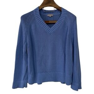 J Crew Blue Heritage Cotton Relaxed V Neck Oversized Boxy Sweater Lounge Soft L